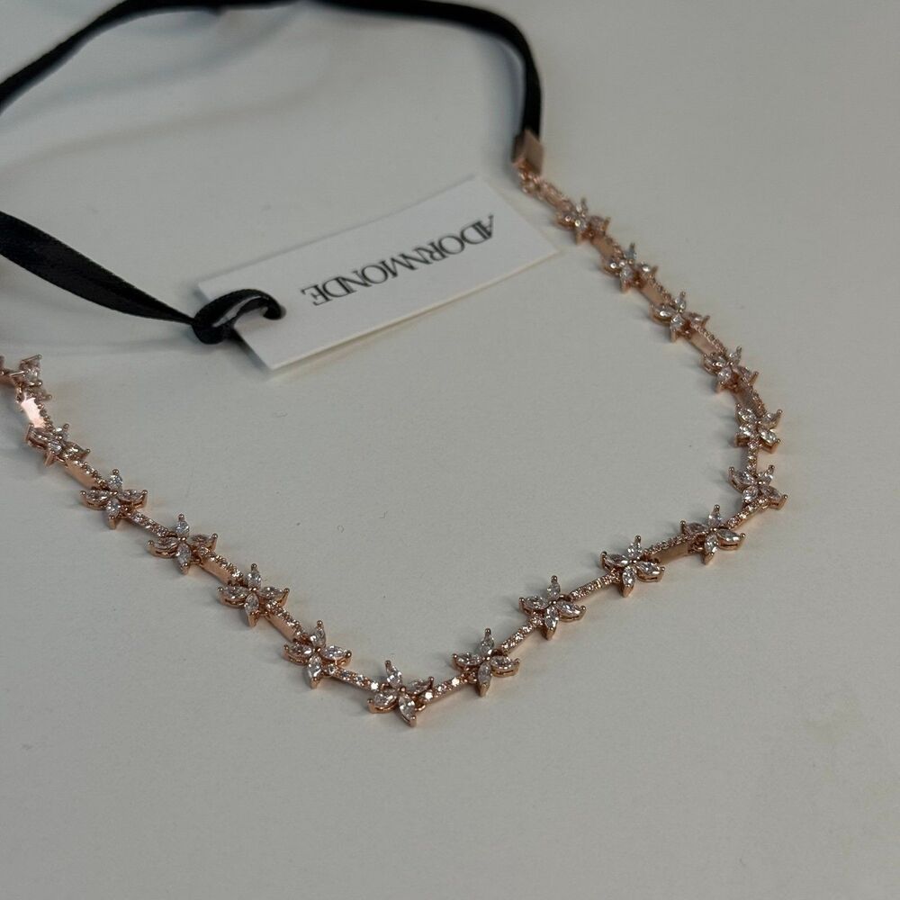 ADORNMONDE Rose Gold Sparkling Flower Choker Necklace - NWT
